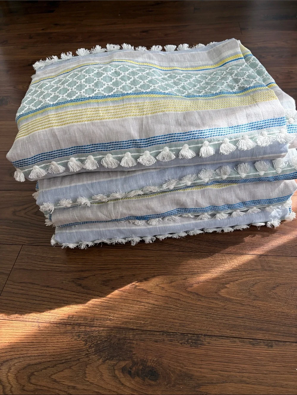Custom Striped Geometric Blue Green Window Curtain Panels-2Sets